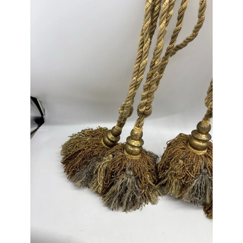 5 Large 8” Pouf Tassel Curtain Tie Back Upholstery Trim Beige Brown Taupe